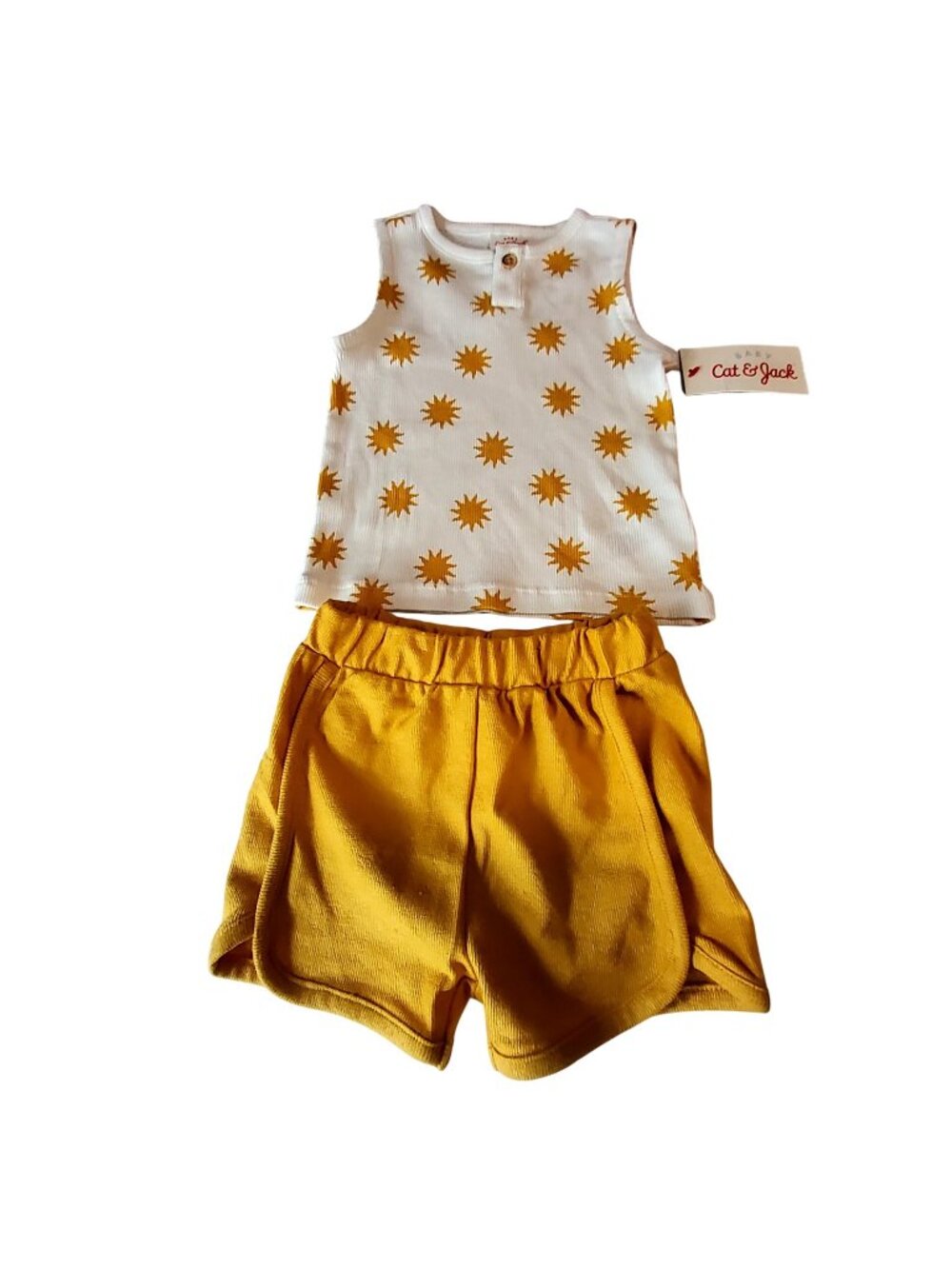 Baby Cat & Jack 6M-9M 2-Piece Cotton Outfit Sun Print Tank & Yellow Shorts